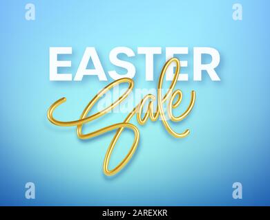 Golden metallic shiny typography Easter Sale. 3D realistic lettering for the design of flyers, brochures, leaflets, posters and cards Stock Vector