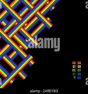 Abstract geometric lines pattern rainbow stripe overlapping on black background. Vector illustration Stock Vector
