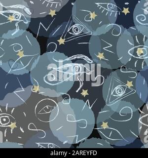 Seamless open eye pattern on blue background. Repeating eye background. Vector Illustration Stock Vector