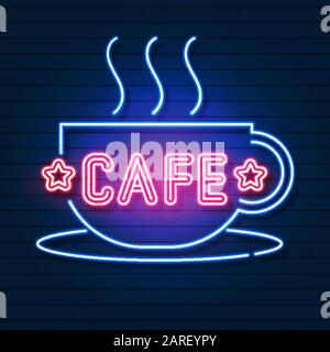 Cafe Logo Neon Light Glowing Vector Illustration. Neon Light, Neon Logo, Sign Editable Stock Vector
