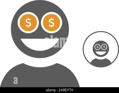 Mind concept graphic for money-oriented. Black solid icon for Money oriented, man and wealth. Stock Vector