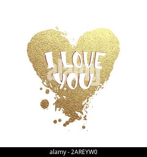 Hand Drawn Seamless Pattern Of Lettering Love Glitter Gold Hearts