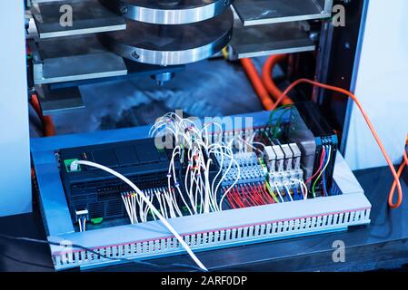 Wiring - Control electrical panel with wires in industry Stock Photo