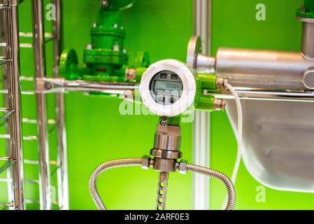 Valves at gas plant, Pressure safety valve selective focus Stock Photo