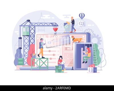 Web Developers Team Coding and Developing Website Stock Vector