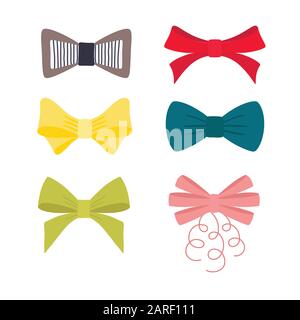 Multicolor image of different bow collection. Vector illustration. Stock Vector
