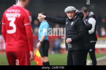 Grimsby manager Ian Holloway during the Sky Bet League Two match between Crawley Town and Grimsby Town at the People’s Pension Stadium in Crawley. 25 January 2020.Editorial use only. No merchandising. For Football images FA and Premier League restrictions apply inc. no internet/mobile usage without FAPL license - for details contact Football Dataco Stock Photo