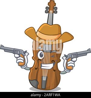 Violin dressed as a Cowboy having guns Stock Vector