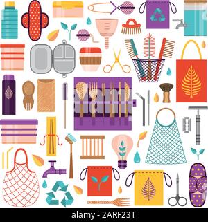 Zero Waste and Eco Friendly Lifestyle Items Stock Vector
