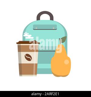 School lunch box. Kids school lunches icons in flat style. Stock Vector