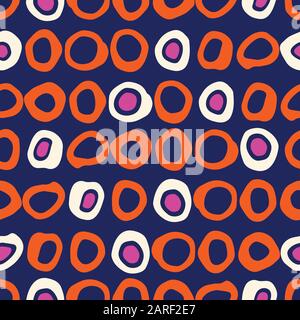Retro Irregular Shaped Circles Set Vector Seamless Pattern. Modern Mid-Century Abstract Geometric Orange, Blue Background. Whimsical Geometric Uneven Stock Vector