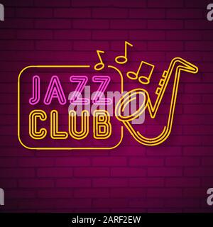 Neon Music Jazz Sign On A Dark Background. Vector Stock Vector