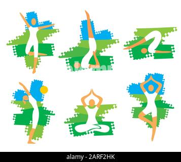 Yoga fitness icons on grunge background. Set of yoga fitness symbols on the grunge background. Vector available. Stock Vector