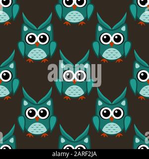 Owl stylized art seemless pattern green colors Stock Vector