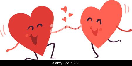 Cute vector illustration isolated on white background. Couple in love. Two happy smiling hearts. Cartoon characters for Valentines Day celebration Stock Vector