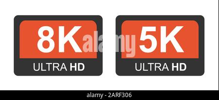 8k full hd and 5k hd. Modern technology signs. Vector illustration symbol Monitor display Stock Vector
