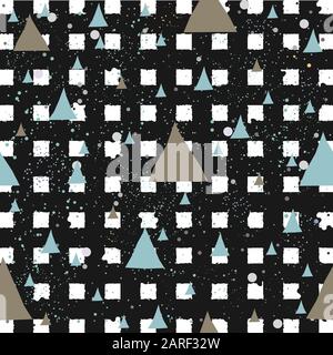 Cute Pattern with triangles with pastel blue stripes. beige background with tiny dots.Hand Drawn Design. Stock Vector