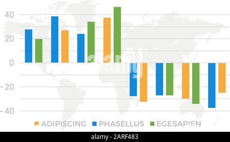 Set of blue, green and orange elements for infographic with world map presentation slides. Stock Vector