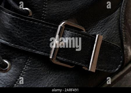 Buckle on a black shoe close up Stock Photo