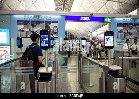 Lantau, Hong Kong  - September 18, 2019 : Departures gates  Hong Kong International Airport Stock Photo