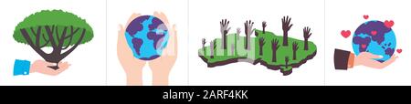 set human hands holding earth with nature love save planet pray for australia ecology environment concepts collection horizontal vector illustration Stock Vector