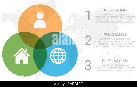 Set of blue and orange, green elements for infographic with world map presentation slides. Stock Vector
