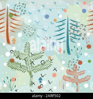 Seamless Pattern with Cute Trees and in pastel colors.  Scandinavian Style. Vector Illustration. Stock Vector