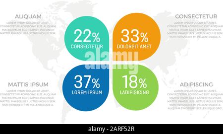 Set of blue and orange, turquoise, green elements for infographic with world map presentation slides. Stock Vector