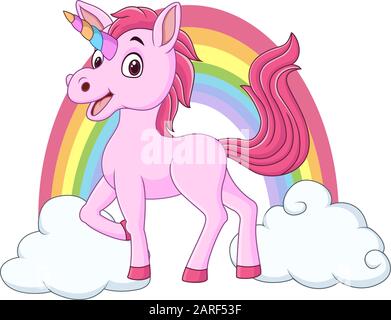 Cute baby unicorn with clouds and rainbow Stock Vector