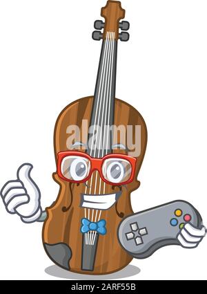 Smiley gamer violin cartoon in mascot style Stock Vector