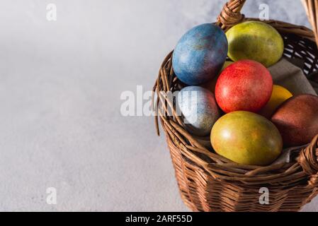 Multi-colored Easter eggs. Easter. Easter eggs on a light background Easter background. Easter Symbol Easter Greetings Christ Is Risen Copyspace Stock Photo