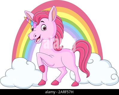 Cute baby unicorn with clouds and rainbow Stock Vector