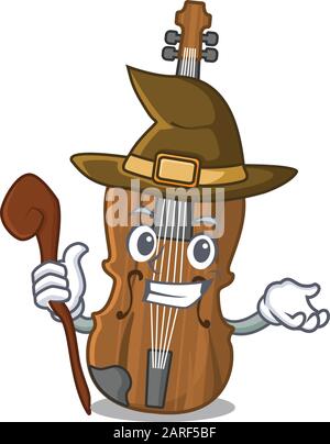 cartoon mascot style of violin dressed as a witch Stock Vector