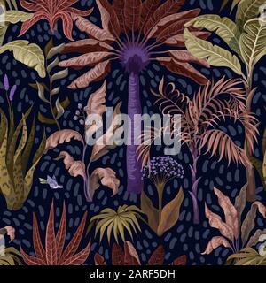 Seamless pattern with jungle trees, palm, banana and other. Stock Vector