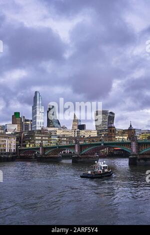 City of London viewed from the Southbank just before dusk Stock Photo