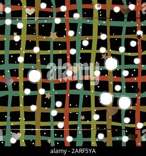 Cute Winter Pattern With Golden Lines, stars and snowflakes. Vector Illustration. Stock Vector