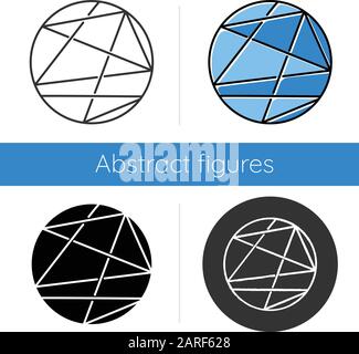 Round figure icon. Circle crossed with lines. Lines enclosed in sphere. Geometric figure. Abstract shape. Isometric form. Flat design, linear and colo Stock Vector