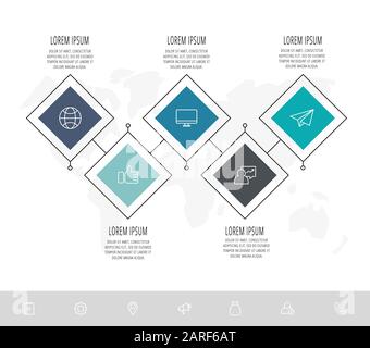 Flat template infographic. Business concept with 5 options and steps. Five rhombus with colorful squares. Can be used for content, flowchart, timeline Stock Vector