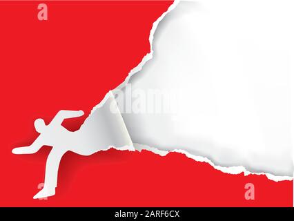 Running Man Ripping Paper background. Paper silhouette of running man ripping red paper background with place for your text or image. Vector available Stock Vector