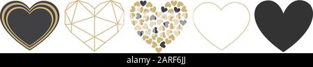 Heart and Love Icon Symbol set isolated on white Stock Vector