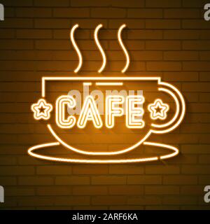 Cafe Logo Neon Light Glowing Vector Illustration. Neon Light, Neon Logo, Sign Editable Stock Vector