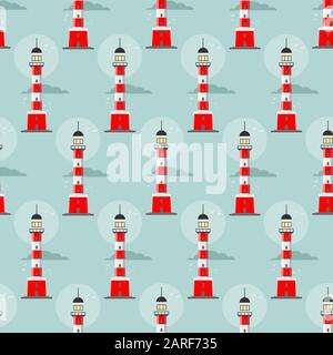 lighthouse seamless pattern on a blue background Stock Vector