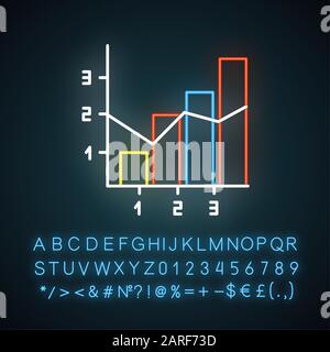 Mixed chart neon light icon. Vertical histogram with linear elements. Information chart. Diagram. Marketing. Glowing sign with alphabet, numbers and s Stock Vector