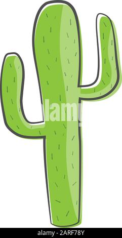 large green mexican saguaro cactus cartoon vector illustration Stock Vector