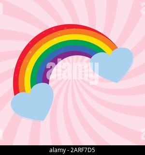 Bright cartoon rainbow sticker with hearts Stock Vector
