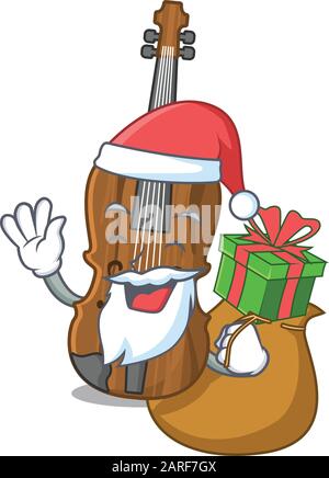 Santa violin Cartoon character design having box of gift Stock Vector