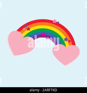 Bright cartoon rainbow sticker with pink hearts on a transparent background  Stock Vector Image & Art - Alamy