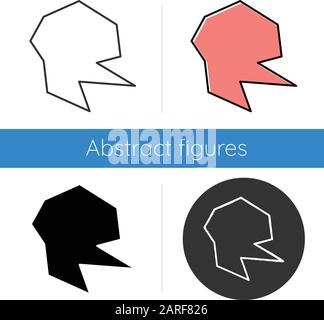 Geometric figure icon. Decorative element with cut edges. Abstract shape. Isometric form. Broken fractal. Spot with sharp corners. Flat design, linear Stock Vector