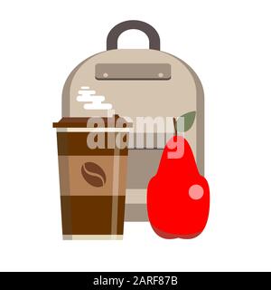 School lunch box. Kids school lunches icons in flat style. Stock Vector