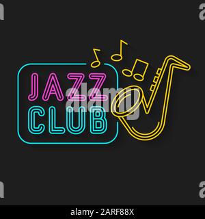 Neon Music Jazz Sign On A Dark Background. Vector Stock Vector